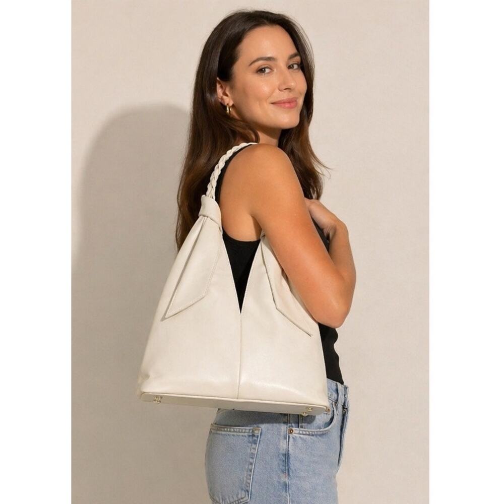 Uno Alla Volta Campania Ivory Italian Leather Hobo Bag Made Italy